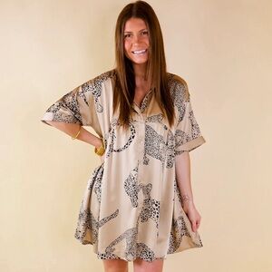 Button Up Leopard Babydoll Dress